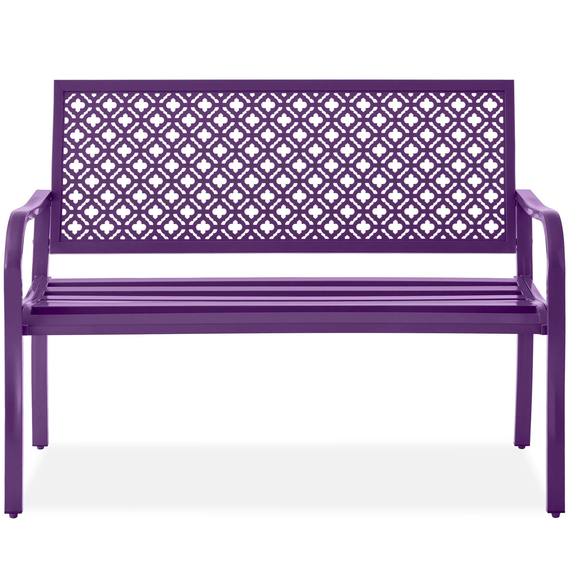 Indoor Outdoor Steel Bench w/ Geometric Backrest Foot Levelers