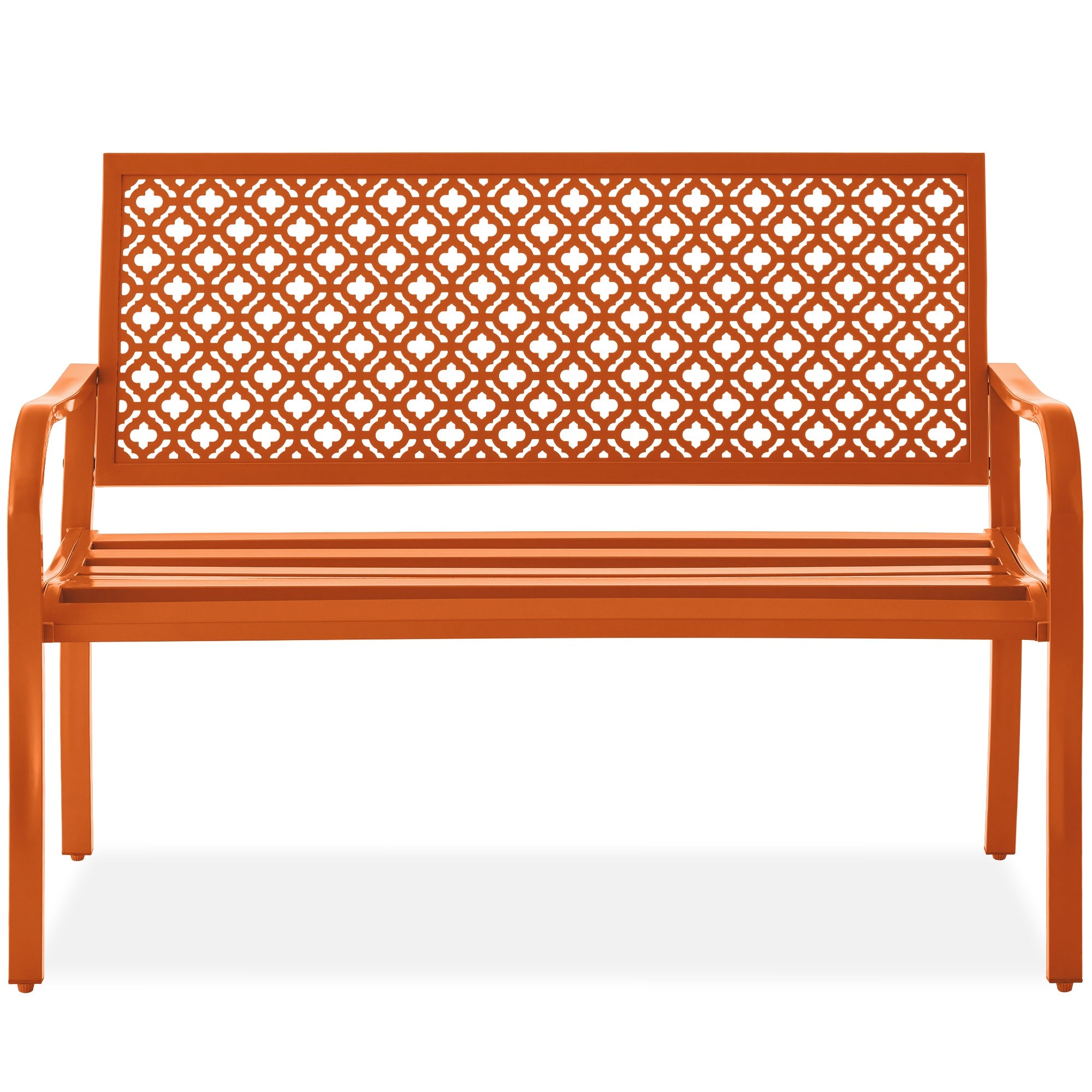 Indoor Outdoor Steel Bench w/ Geometric Backrest Foot Levelers