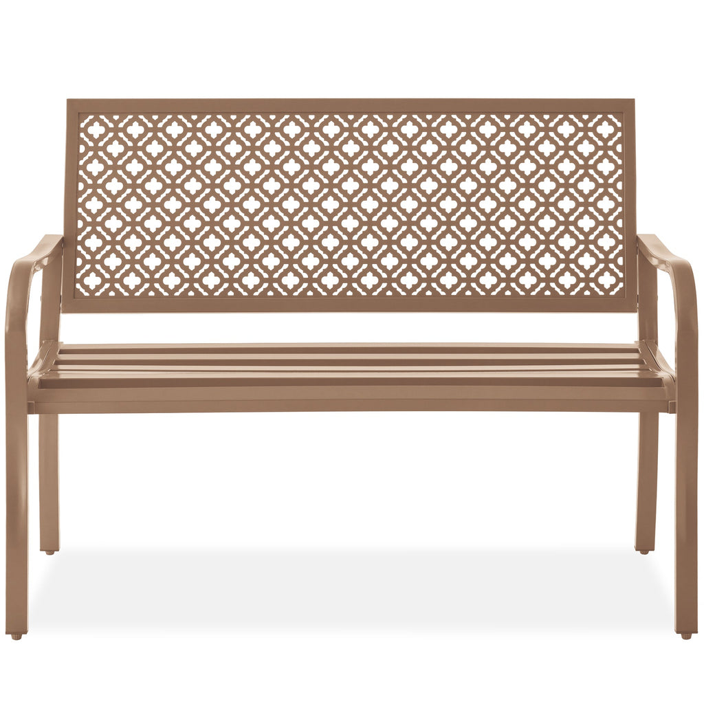 Indoor Outdoor Steel Bench w/ Geometric Backrest Foot Levelers