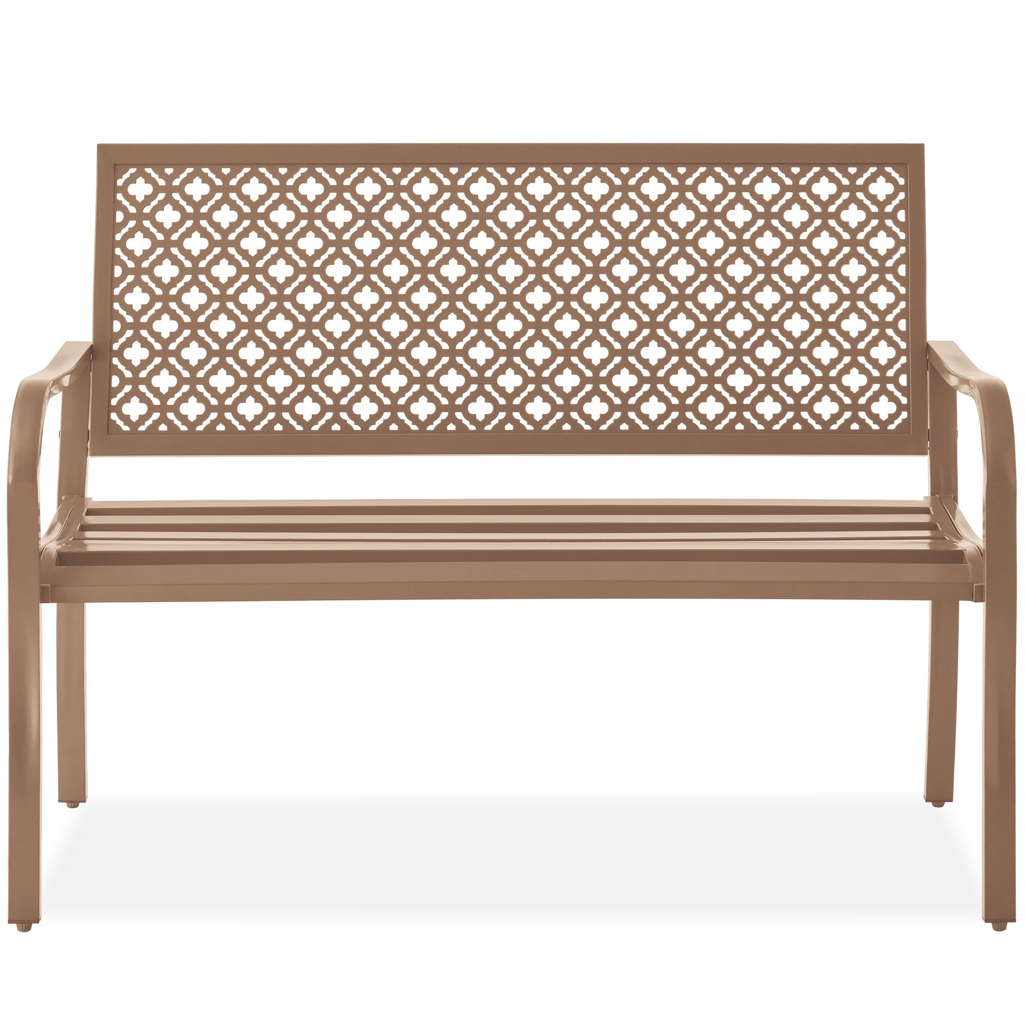 Indoor Outdoor Steel Bench w/ Geometric Backrest Foot Levelers