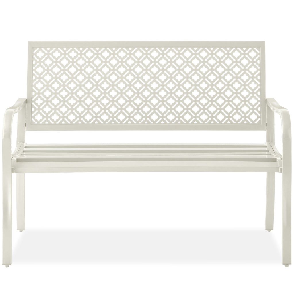 Indoor Outdoor Steel Bench w/ Geometric Backrest Foot Levelers