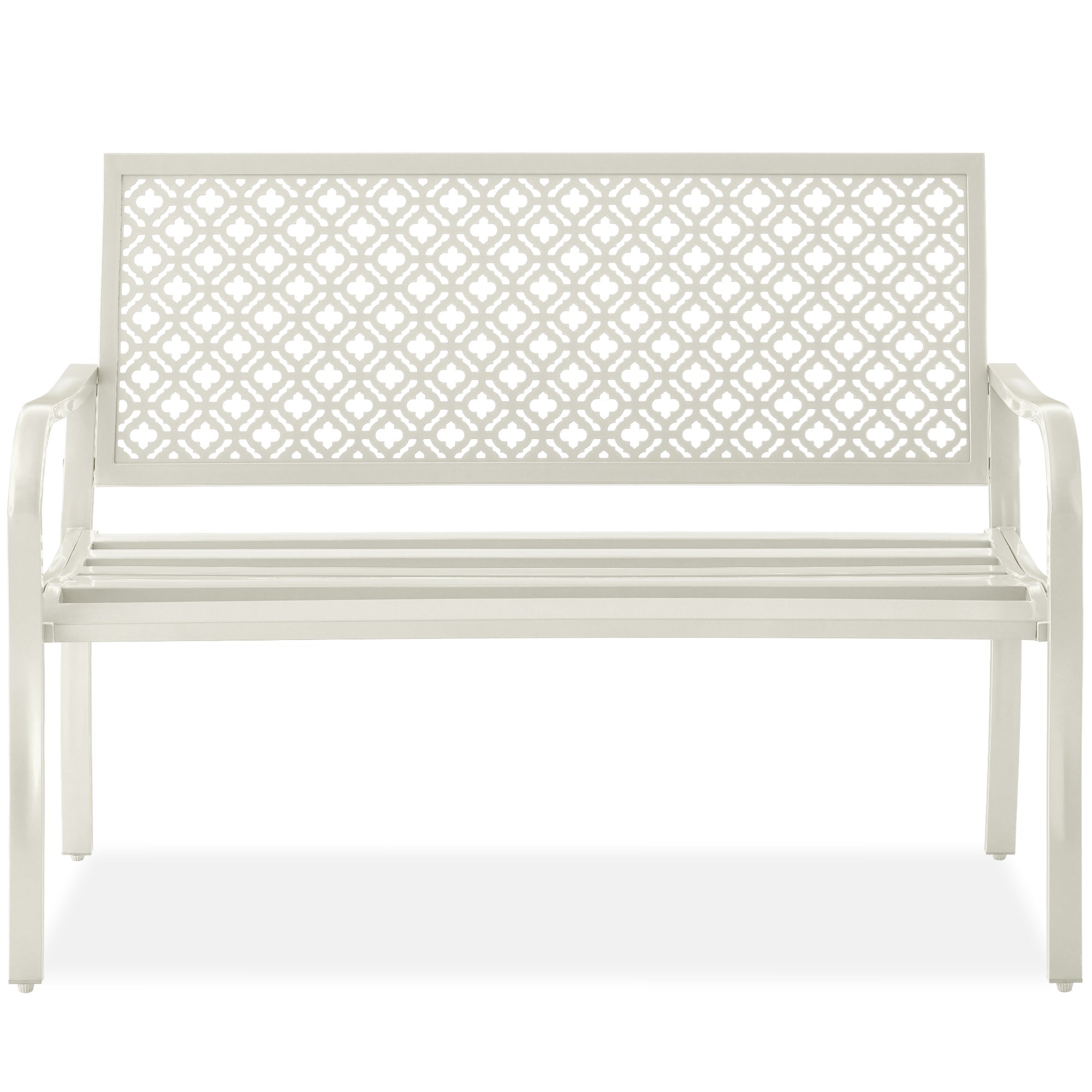 Indoor Outdoor Steel Bench w/ Geometric Backrest Foot Levelers