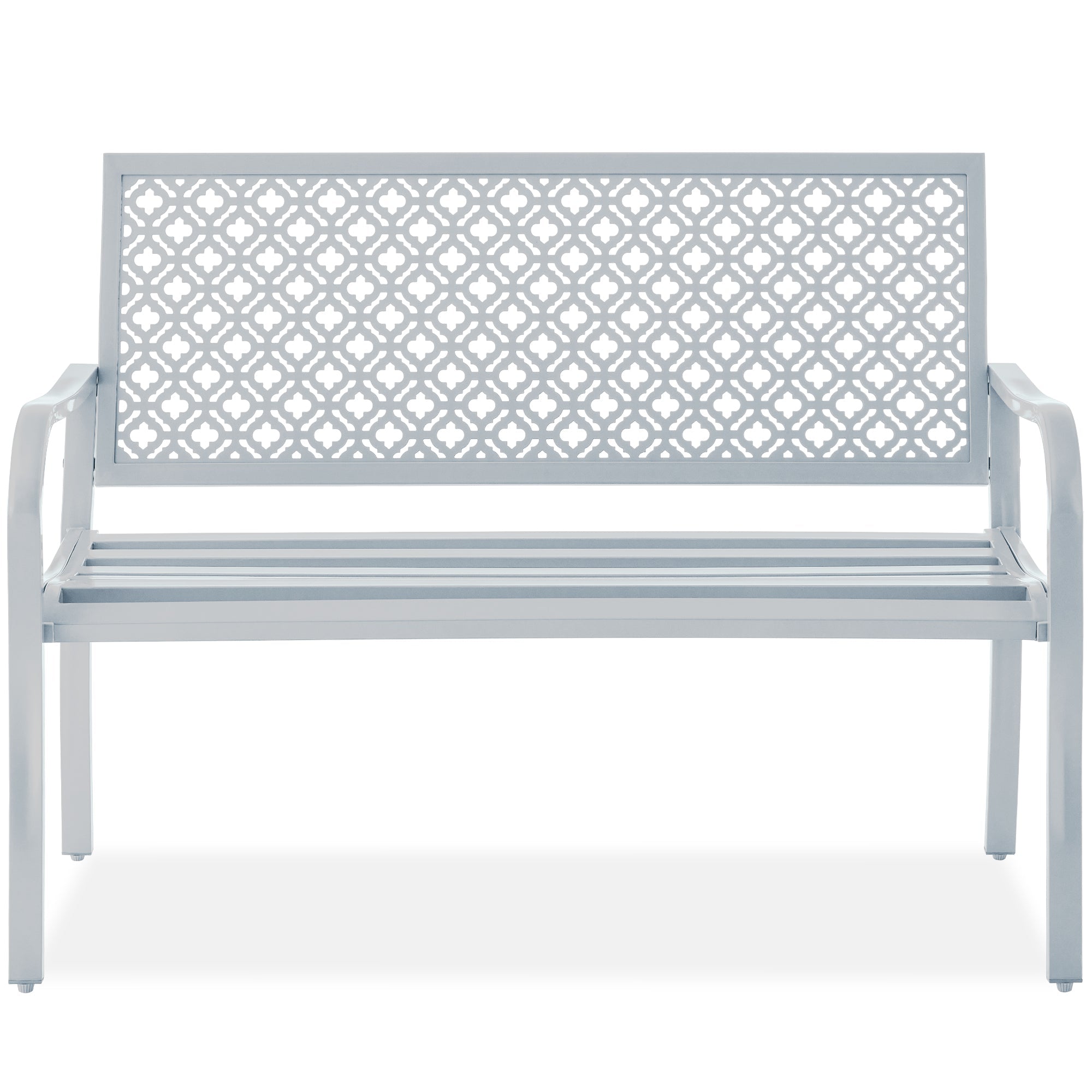 Indoor Outdoor Steel Bench w/ Geometric Backrest Foot Levelers