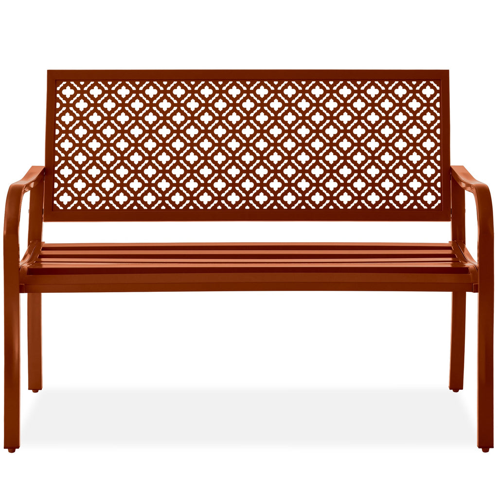 Indoor Outdoor Steel Bench w/ Geometric Backrest Foot Levelers
