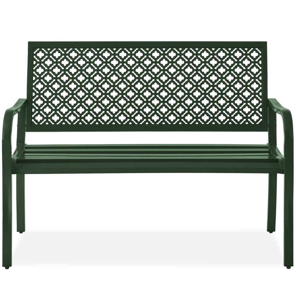 Indoor Outdoor Steel Bench w/ Geometric Backrest Foot Levelers