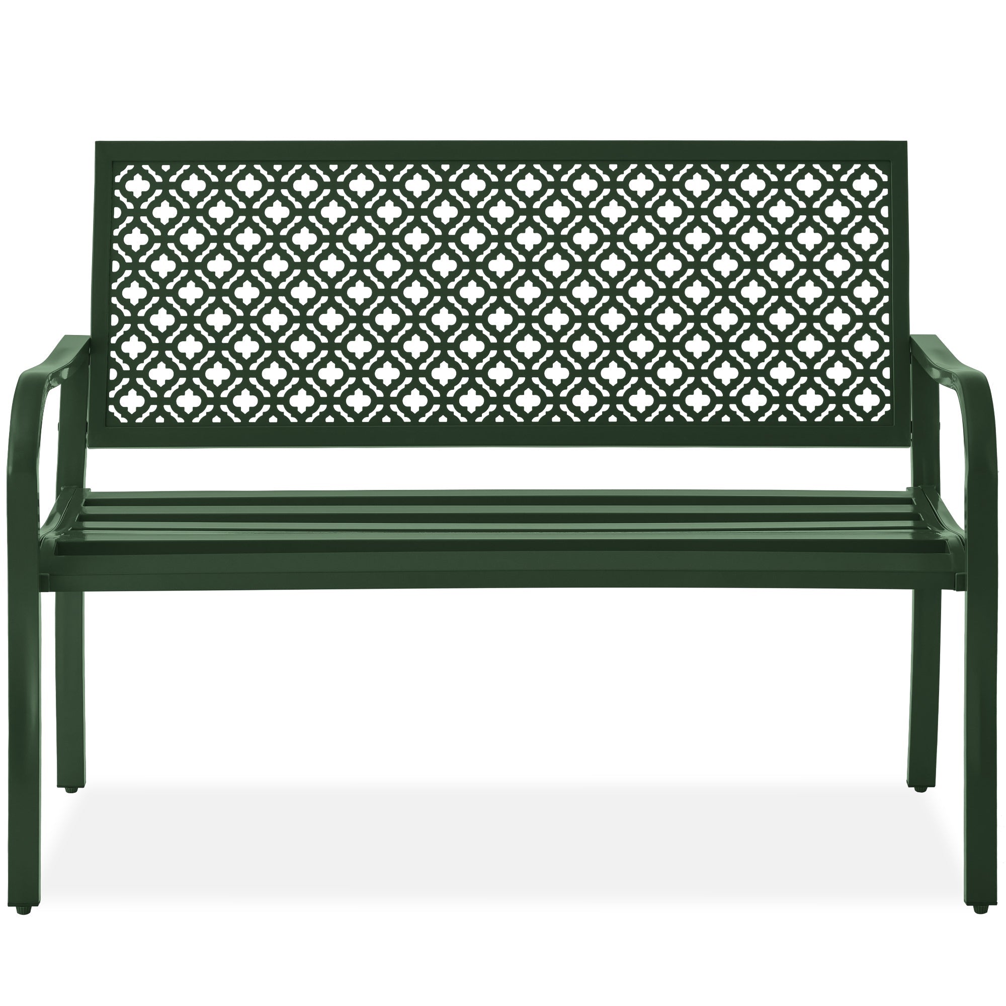 Indoor Outdoor Steel Bench w/ Geometric Backrest Foot Levelers
