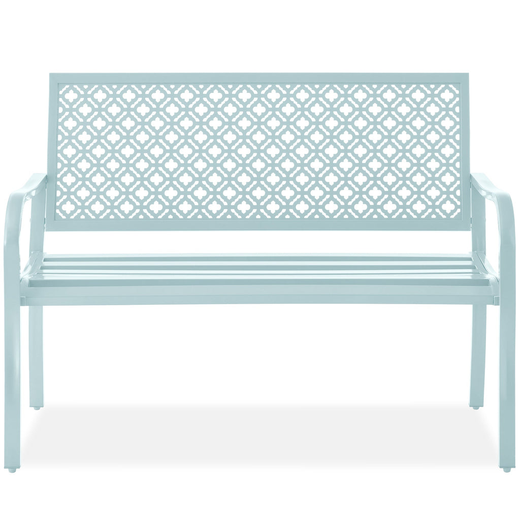 Indoor Outdoor Steel Bench w/ Geometric Backrest Foot Levelers