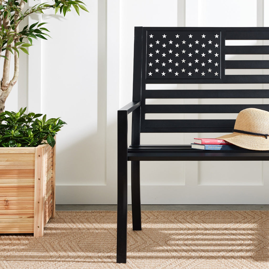 Indoor Outdoor Steel Bench w/ American Flag Backrest 790lb Capacity