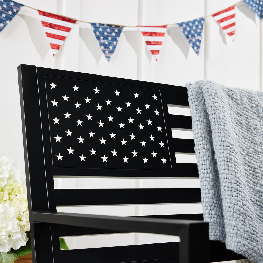 Indoor Outdoor Steel Bench w/ American Flag Backrest 790lb Capacity