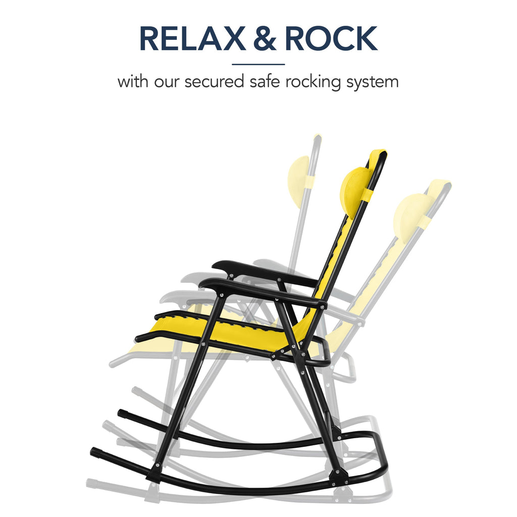 Folding Outdoor Zero Gravity Rocking Lounge Chair w/ Headrest Pillow