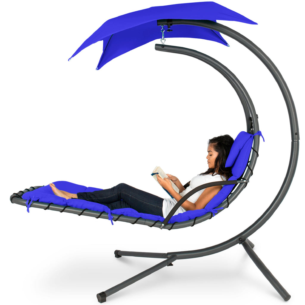 Hanging Curved Chaise Lounge Chair w/ Built-In Pillow Removable Canopy