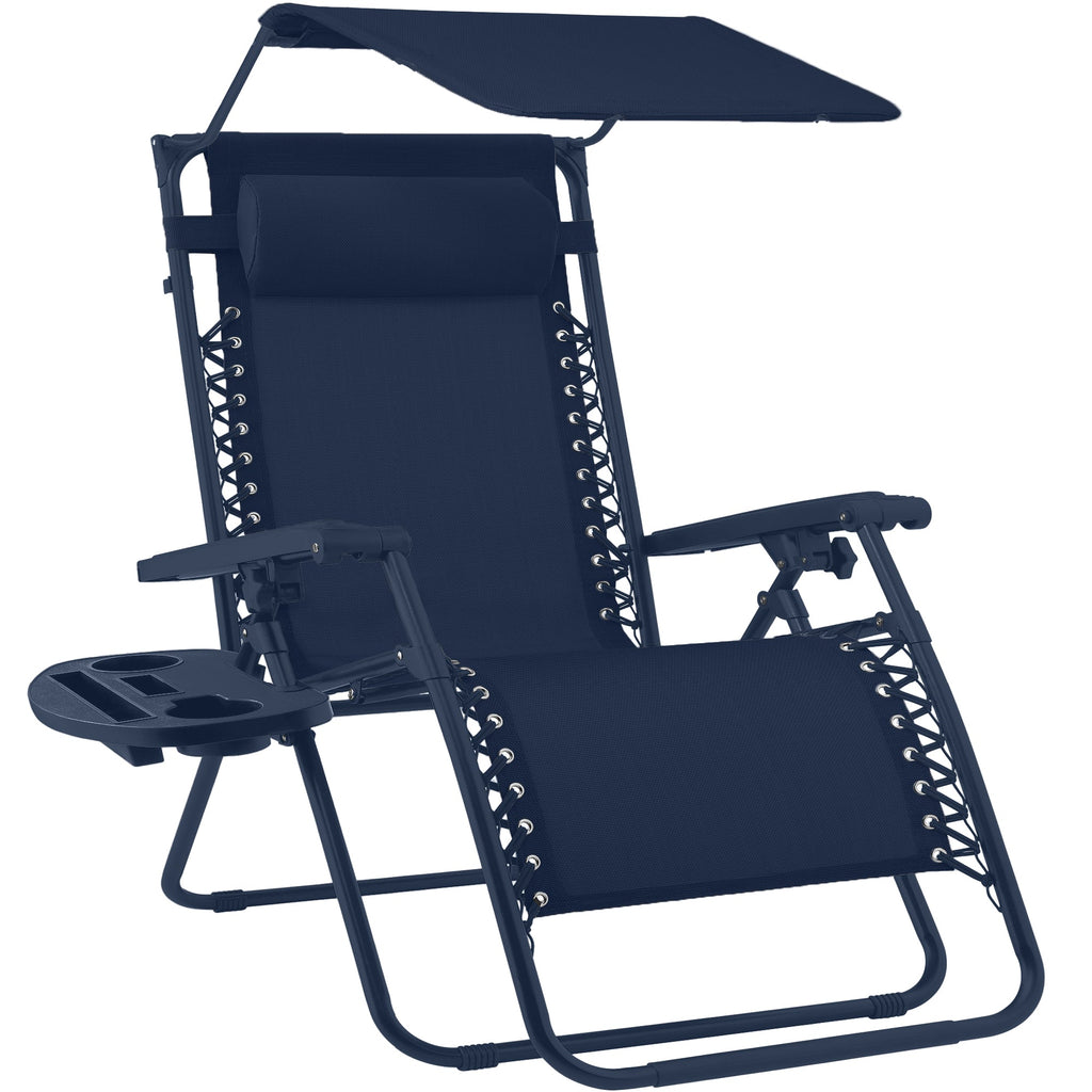 Folding Zero Gravity Recliner Patio Lounge Chair w/ Canopy Side Tray