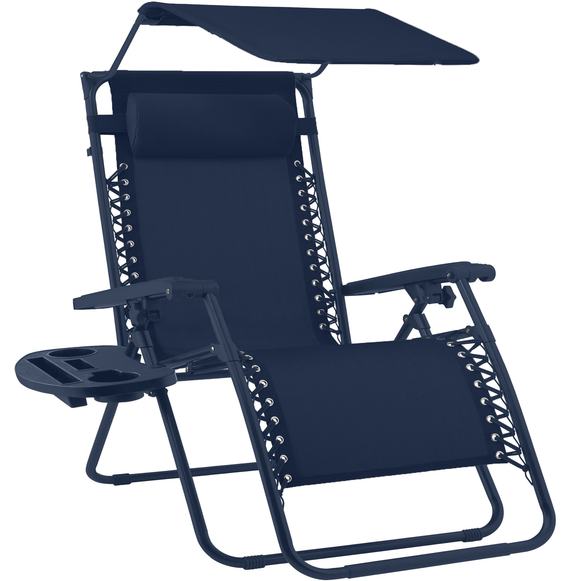 Folding Zero Gravity Recliner Patio Lounge Chair w/ Canopy Side Tray