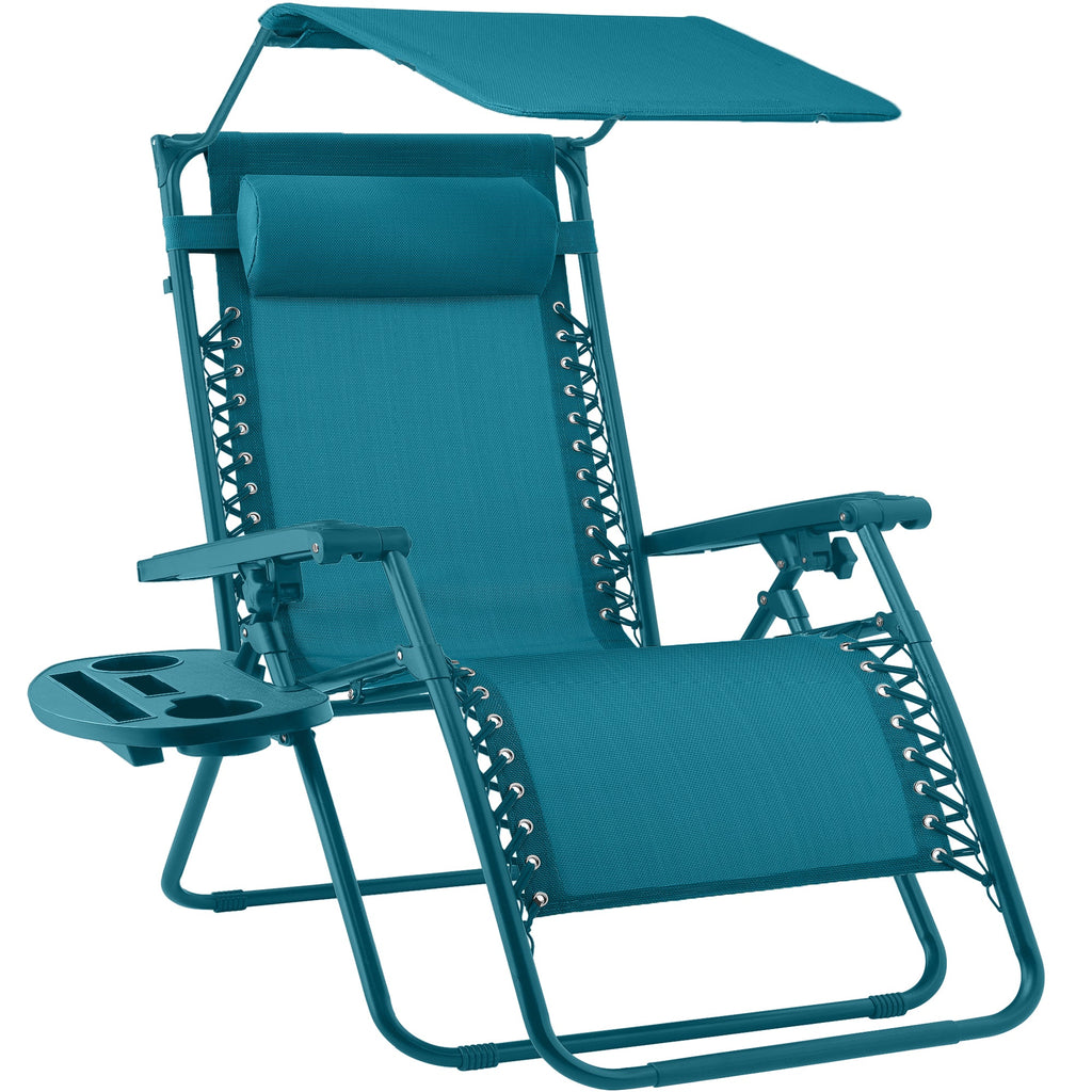 Folding Zero Gravity Recliner Patio Lounge Chair w/ Canopy Side Tray
