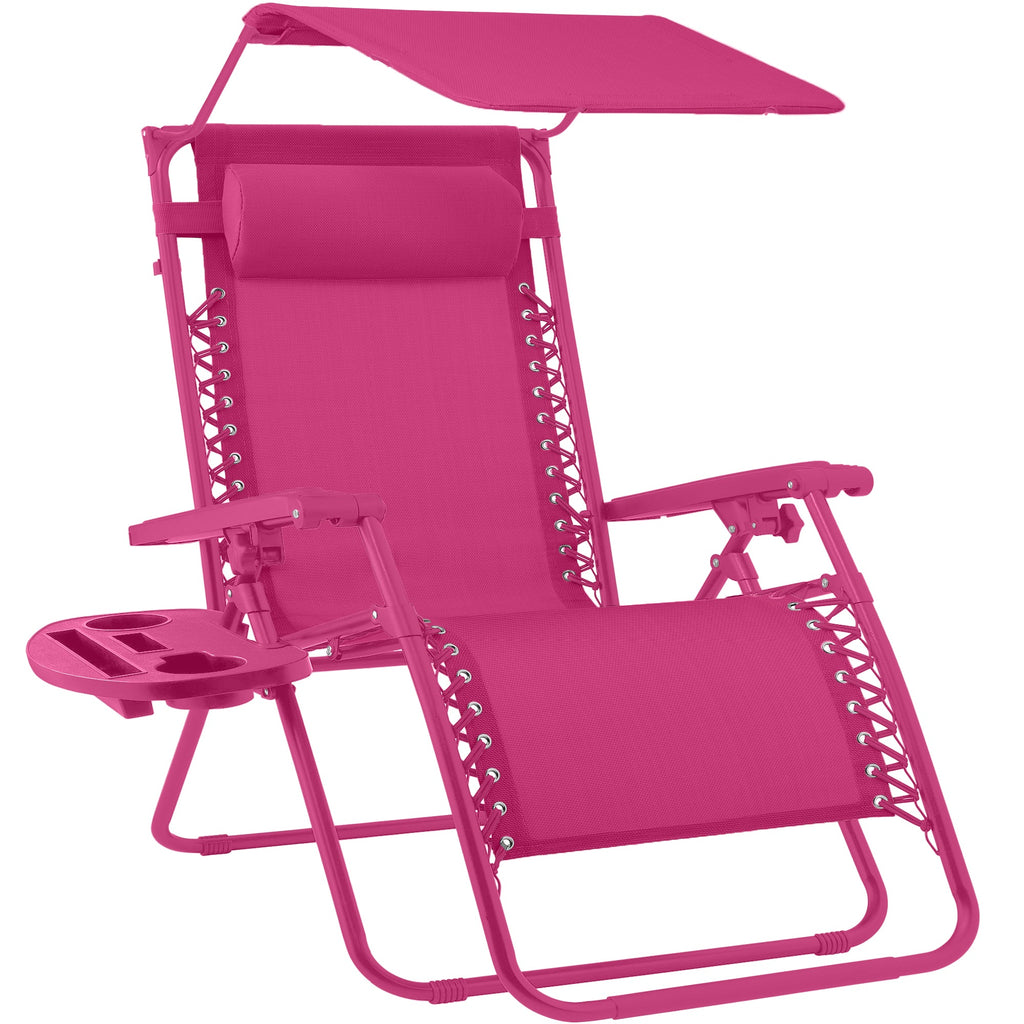 Folding Zero Gravity Recliner Patio Lounge Chair w/ Canopy Side Tray