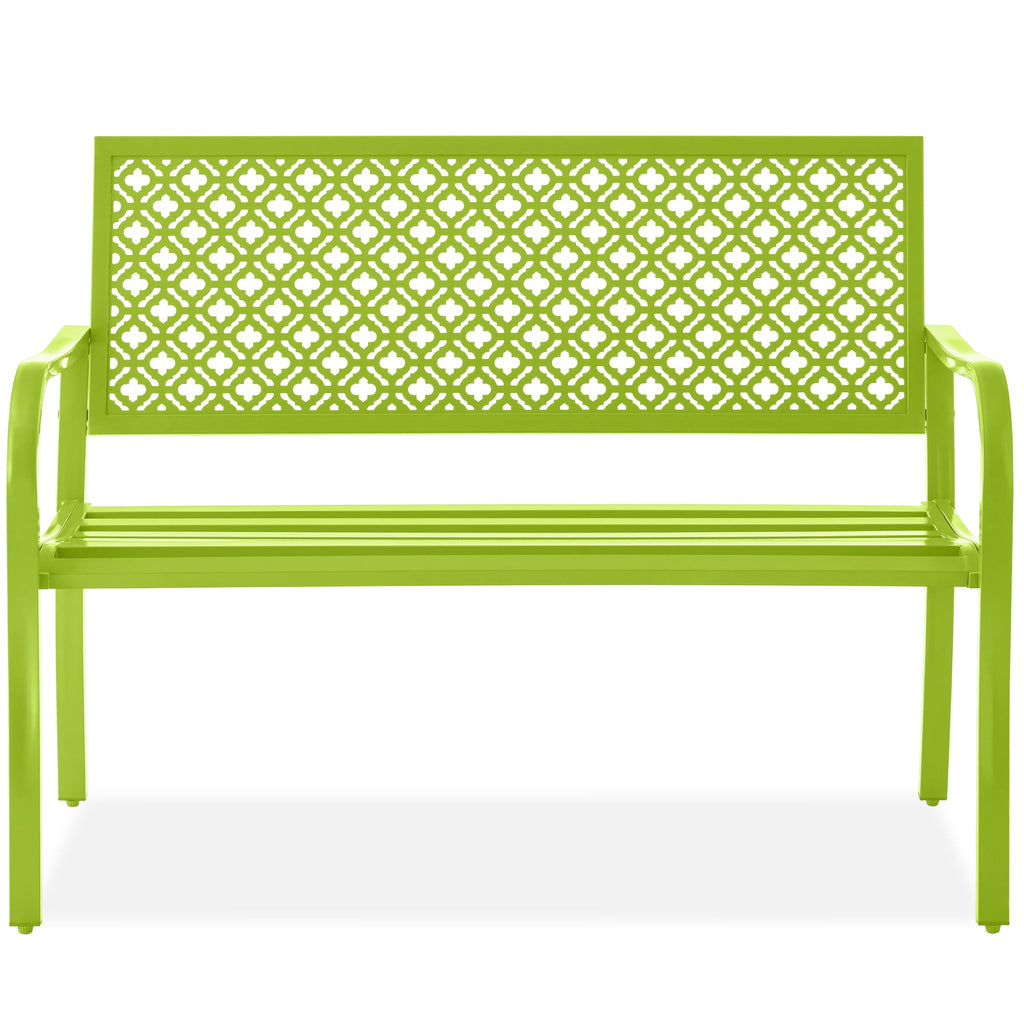 Indoor Outdoor Steel Bench w/ Geometric Backrest Foot Levelers