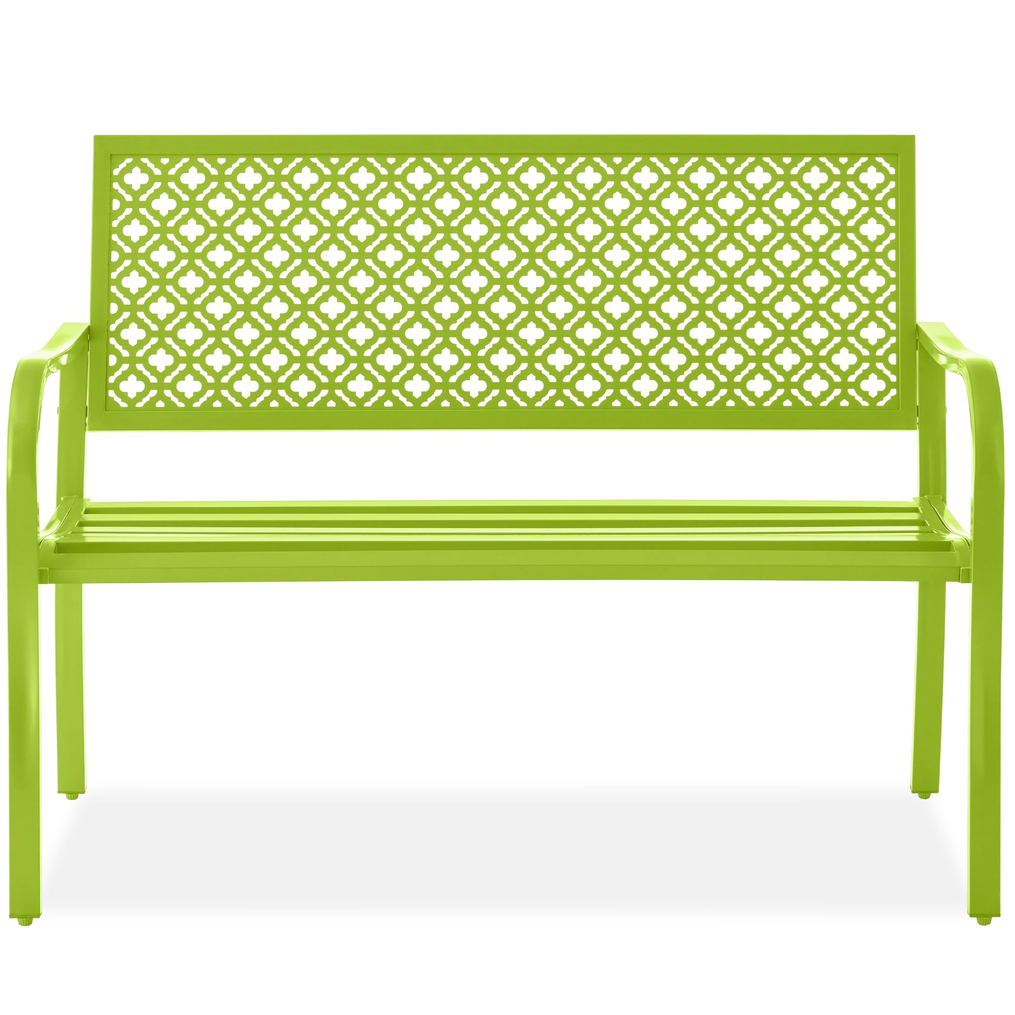Indoor Outdoor Steel Bench w/ Geometric Backrest Foot Levelers