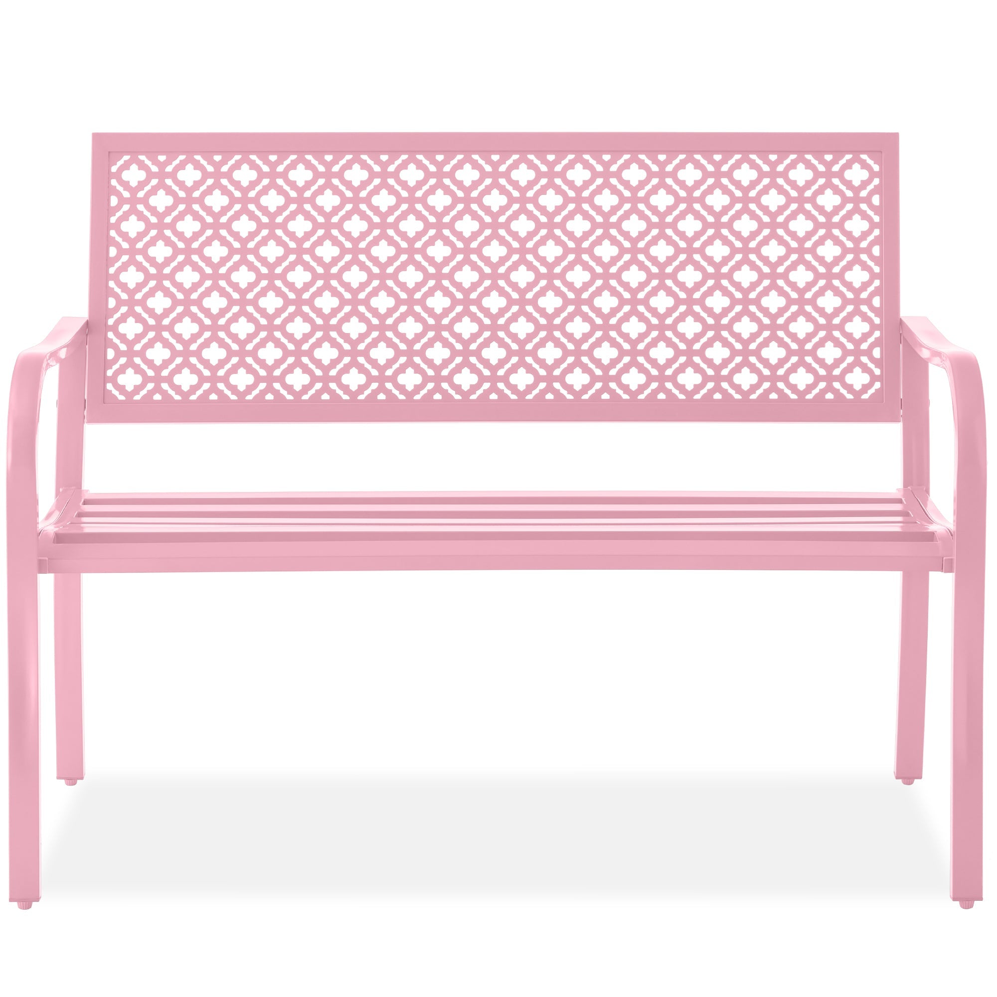 Indoor Outdoor Steel Bench w/ Geometric Backrest Foot Levelers
