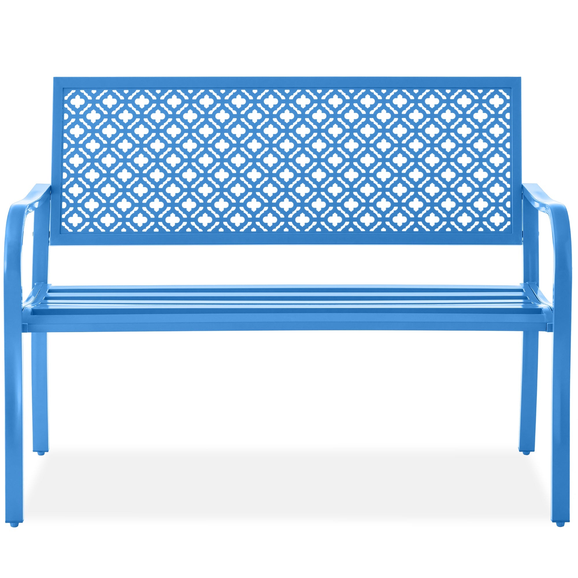 Indoor Outdoor Steel Bench w/ Geometric Backrest Foot Levelers