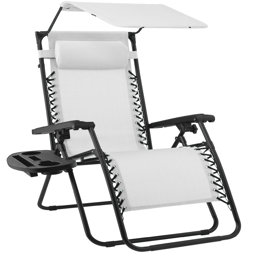 Folding Zero Gravity Recliner Patio Lounge Chair w/ Canopy Side Tray