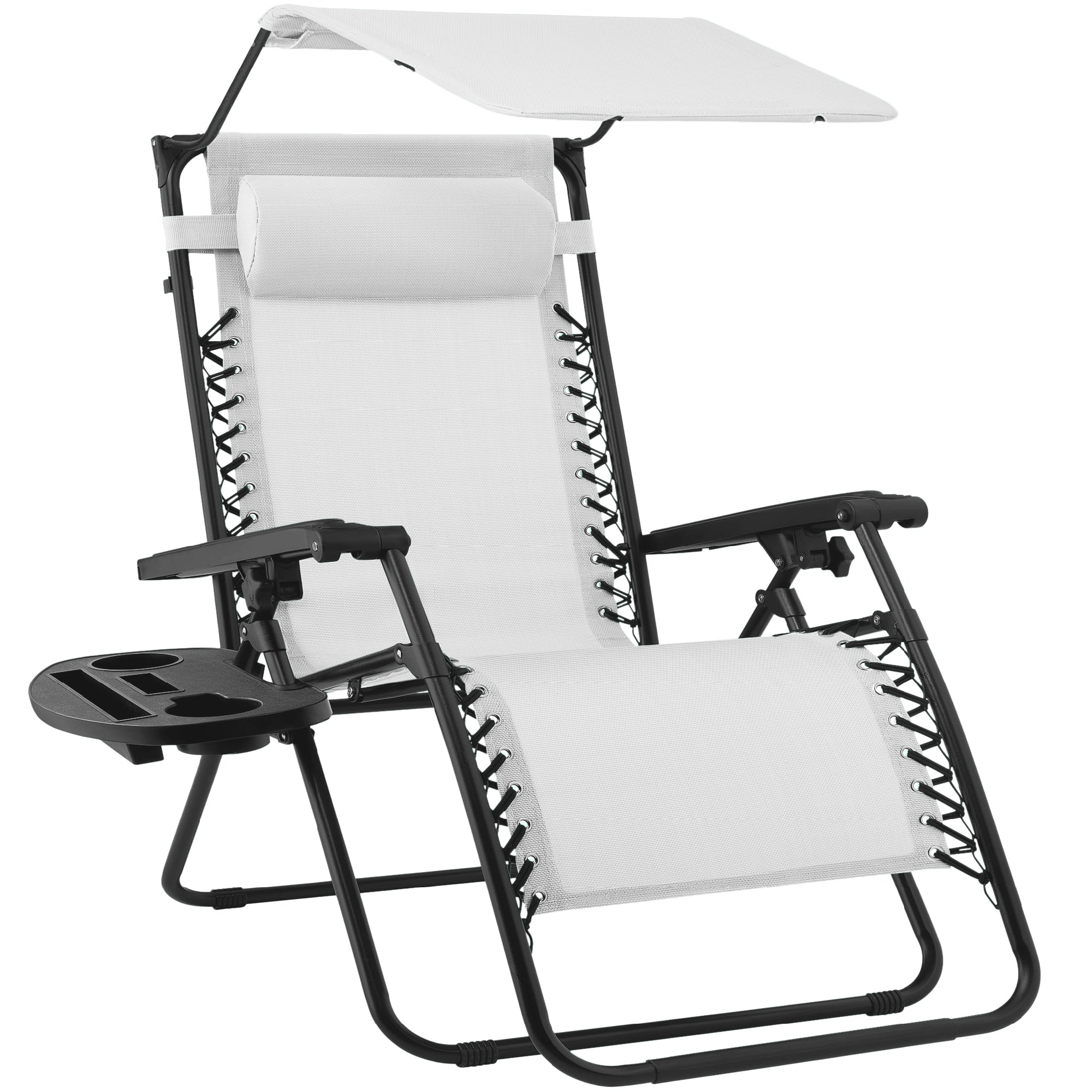 Folding Zero Gravity Recliner Patio Lounge Chair w/ Canopy Side Tray