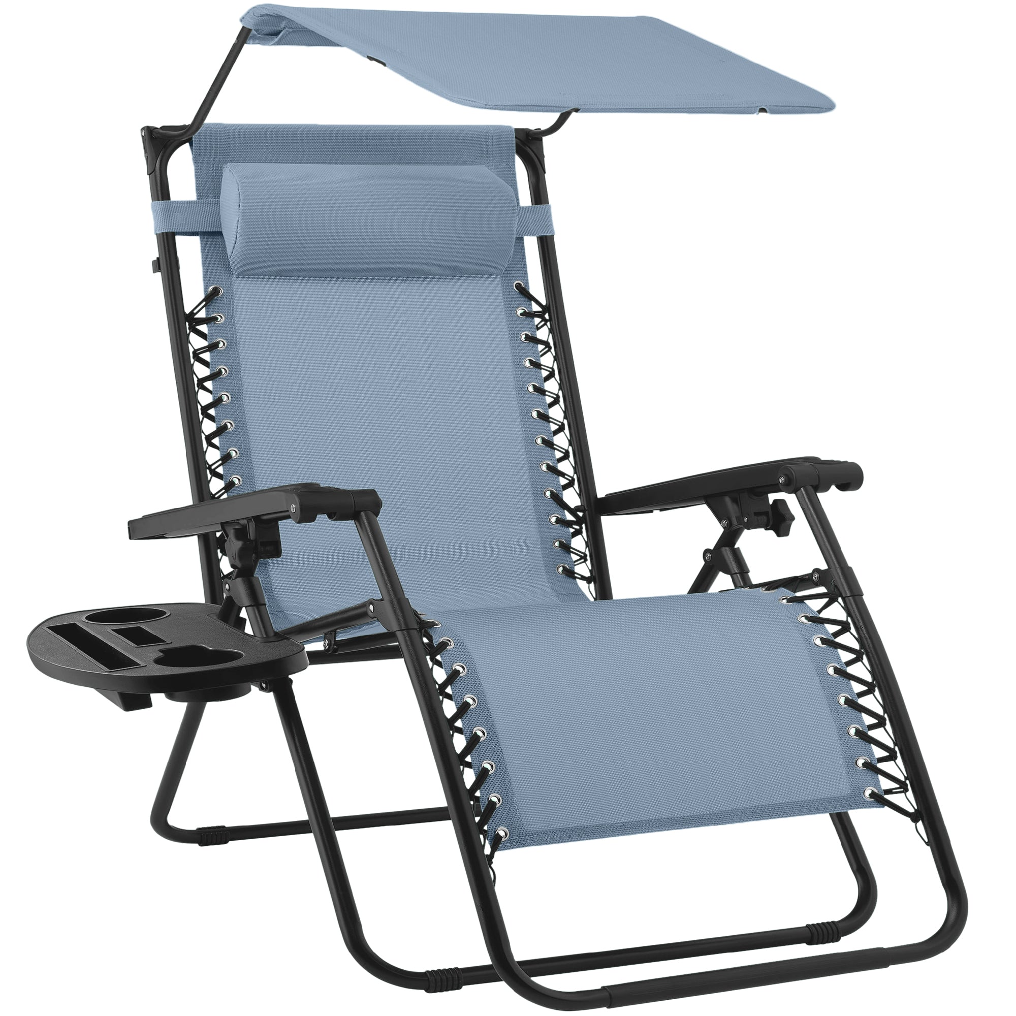 Folding Zero Gravity Recliner Patio Lounge Chair w/ Canopy Side Tray