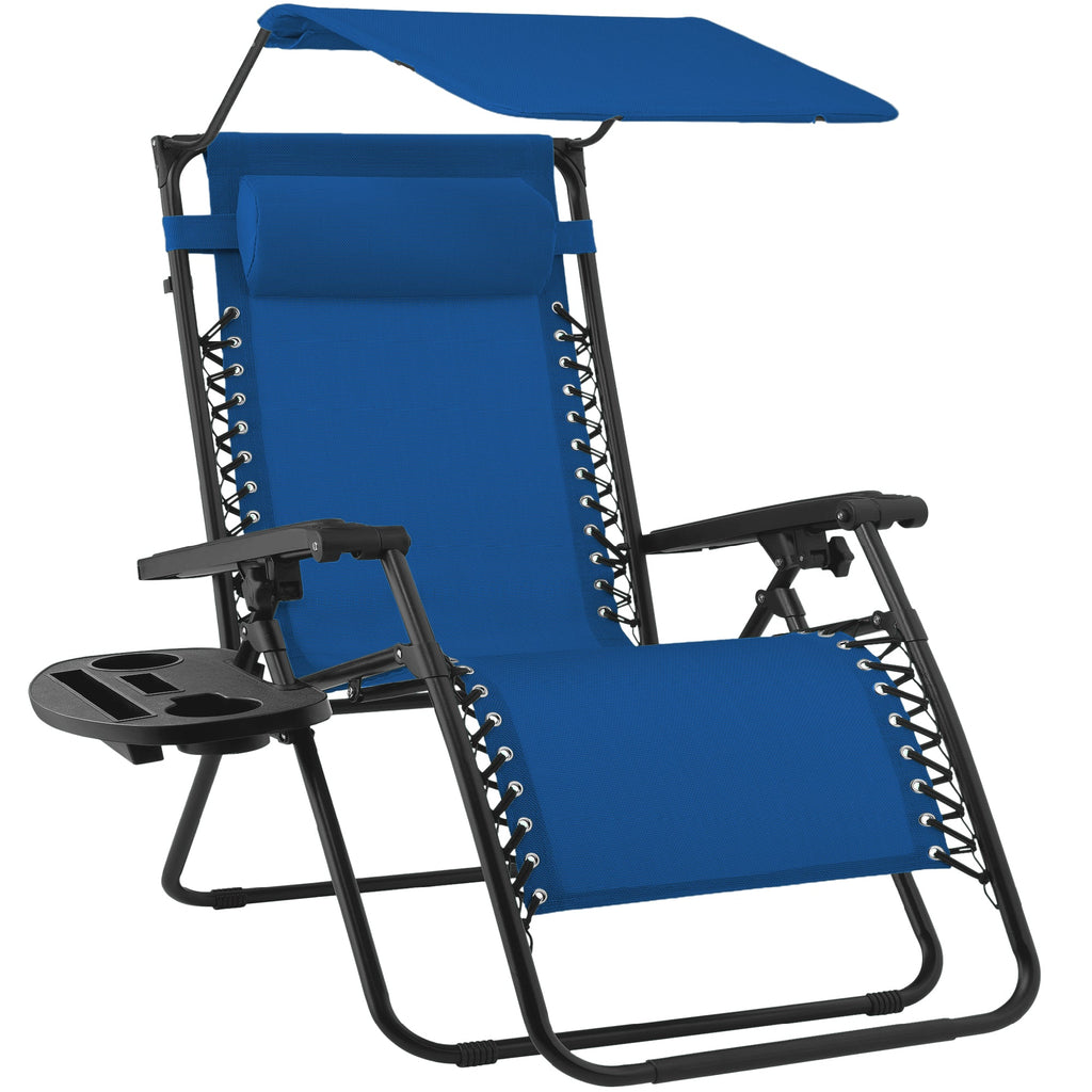 Folding Zero Gravity Recliner Patio Lounge Chair w/ Canopy Side Tray