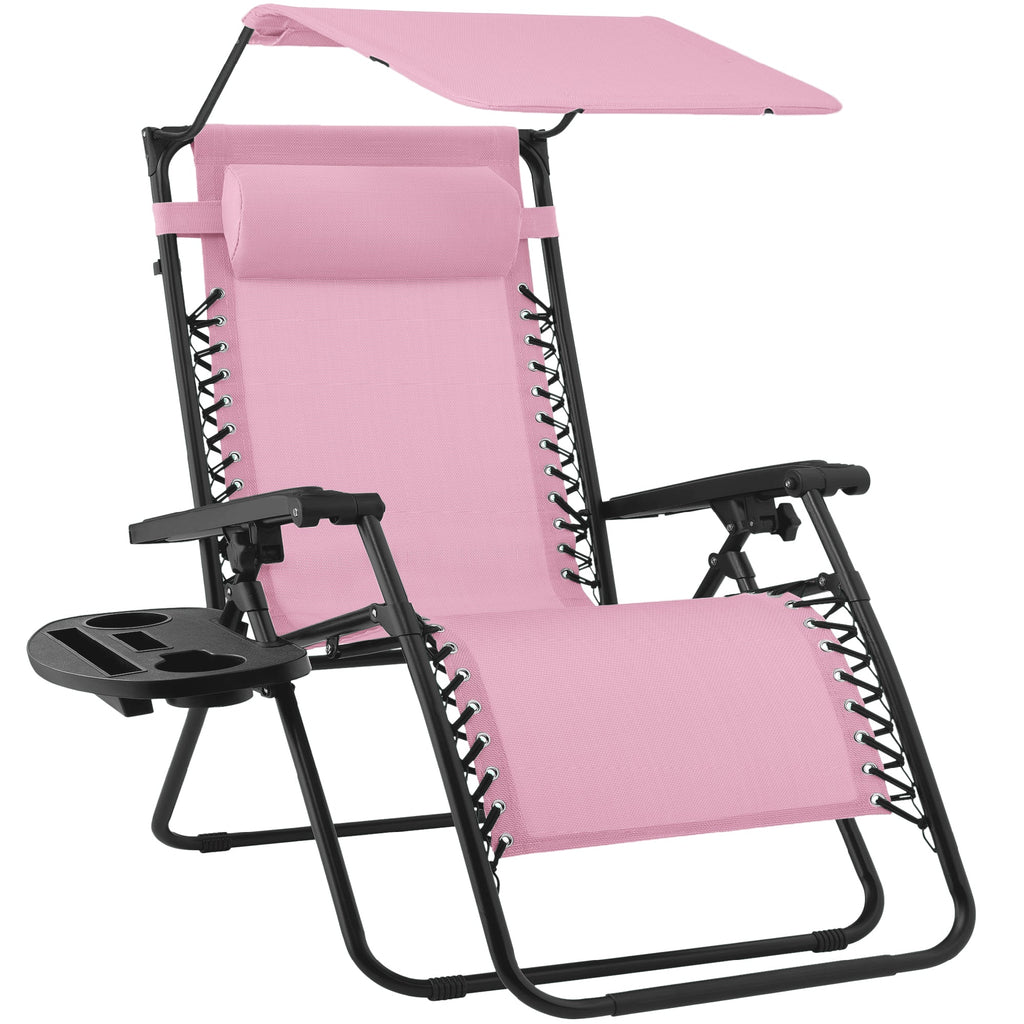 Folding Zero Gravity Recliner Patio Lounge Chair w/ Canopy Side Tray