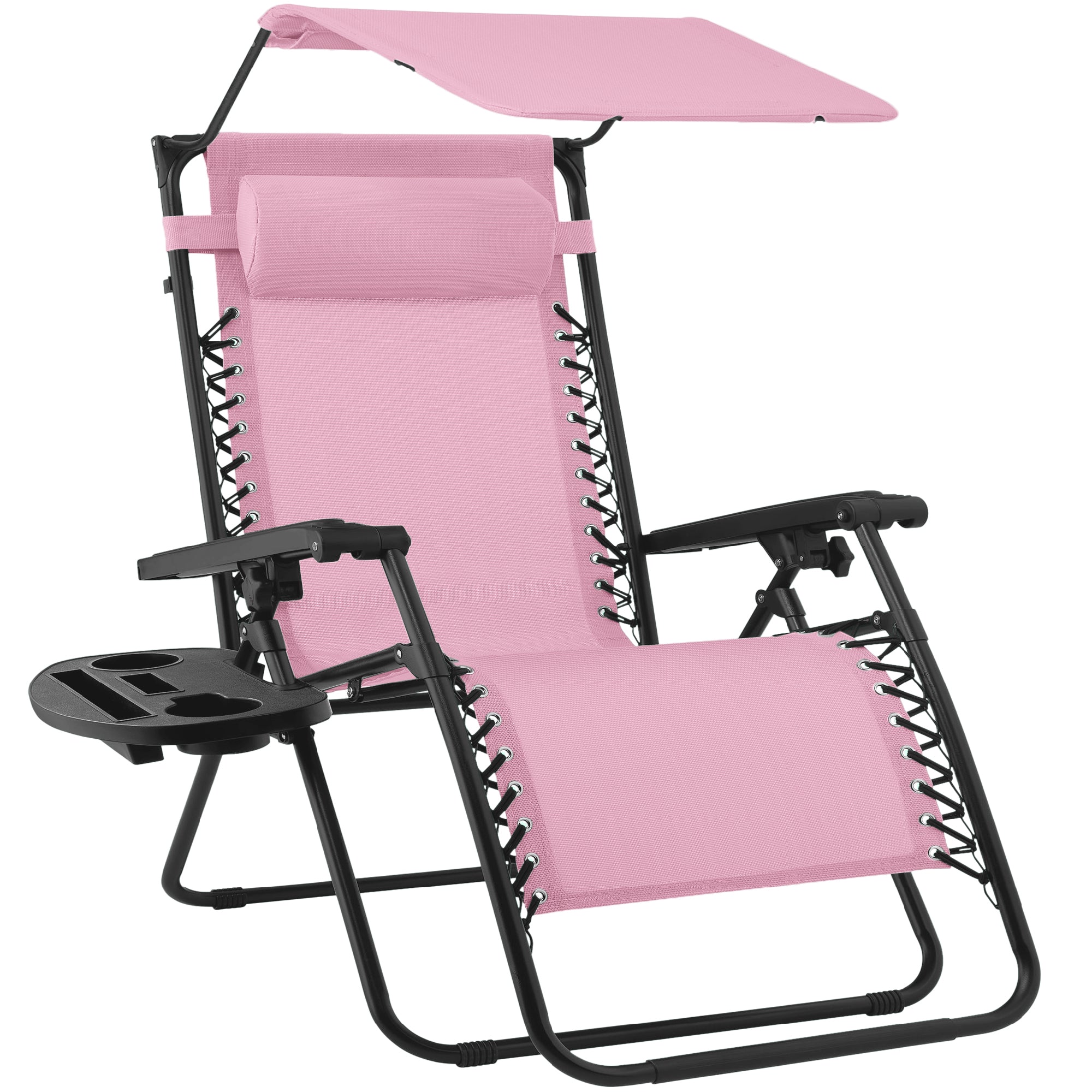 Folding Zero Gravity Recliner Patio Lounge Chair w/ Canopy Side Tray
